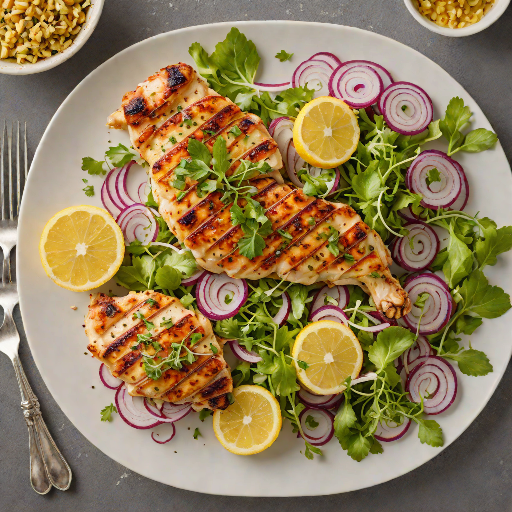 Lemon-Garlic Grilled Chicken with Red Onion and Herb Salad