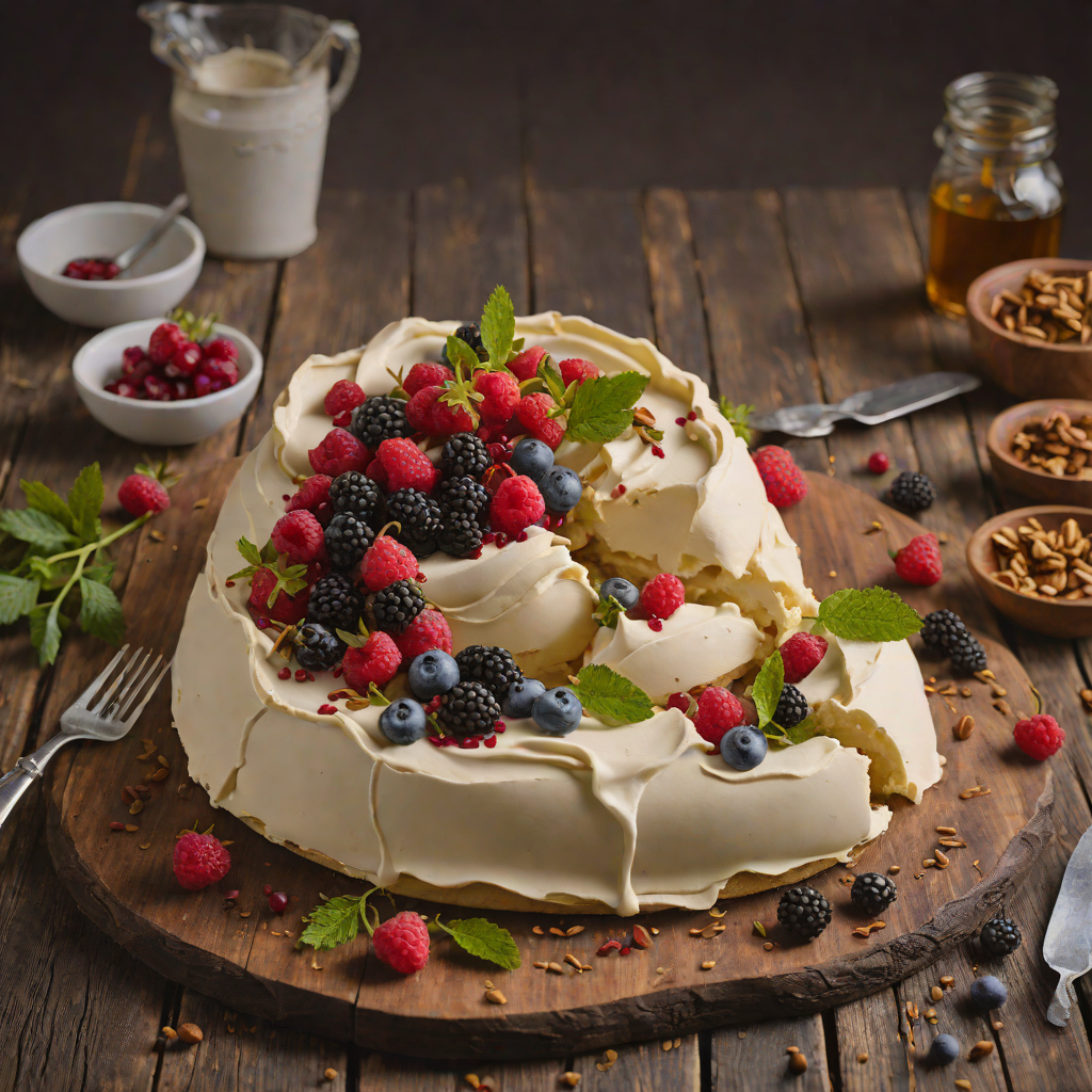 Spiced Wattleseed and Aniseed Pavlova with Bush Berry Compote