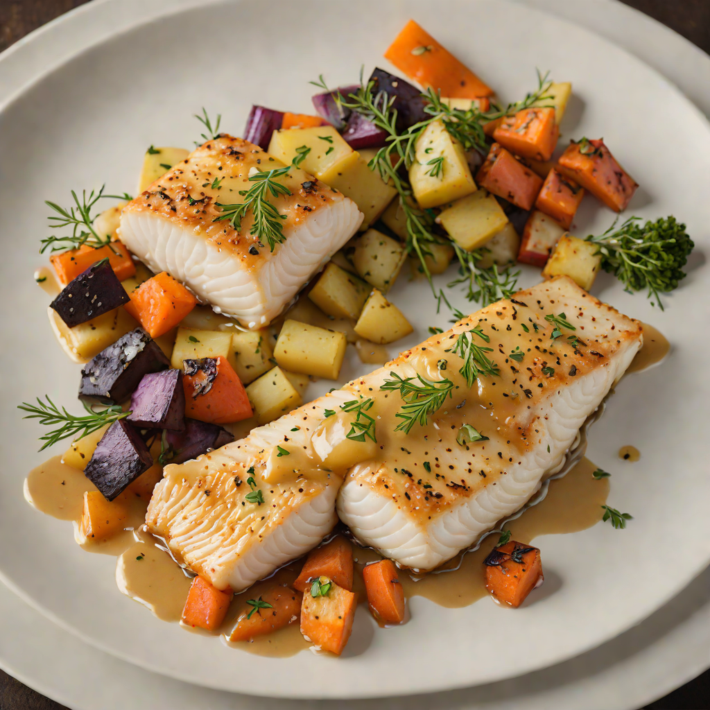 Pan-Seared Atlantic Cod with Maple-Dijon Glaze and Roasted Root Vegetables