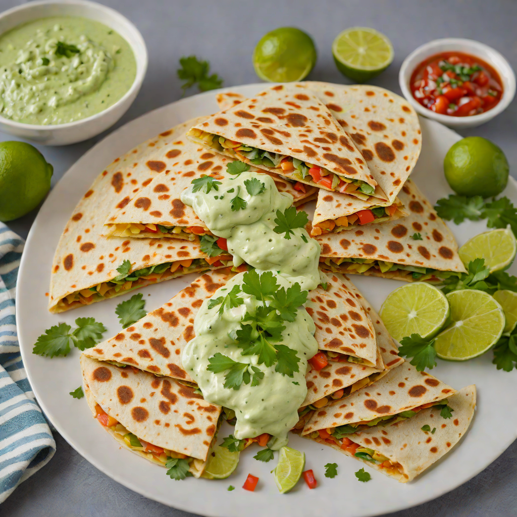 Tex-Mex Vegetable Quesadilla with Cilantro-Lime Dip