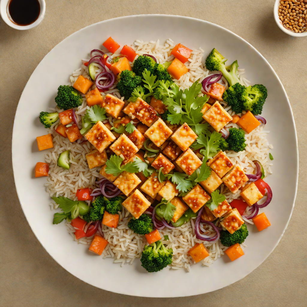 Layered Puzzle Rice Bowl with Stir-Fried Tofu and Vegetables
