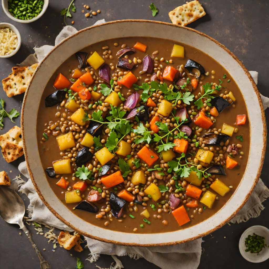 Spiced Puzzle Box Lentil Stew with Roasted Vegetables