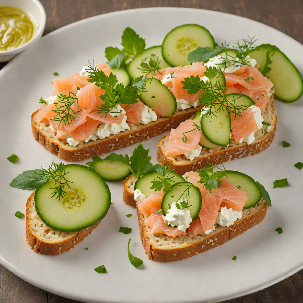 Smoked Salmon Open-Faced Sandwich with Cream Cheese and Cucumber