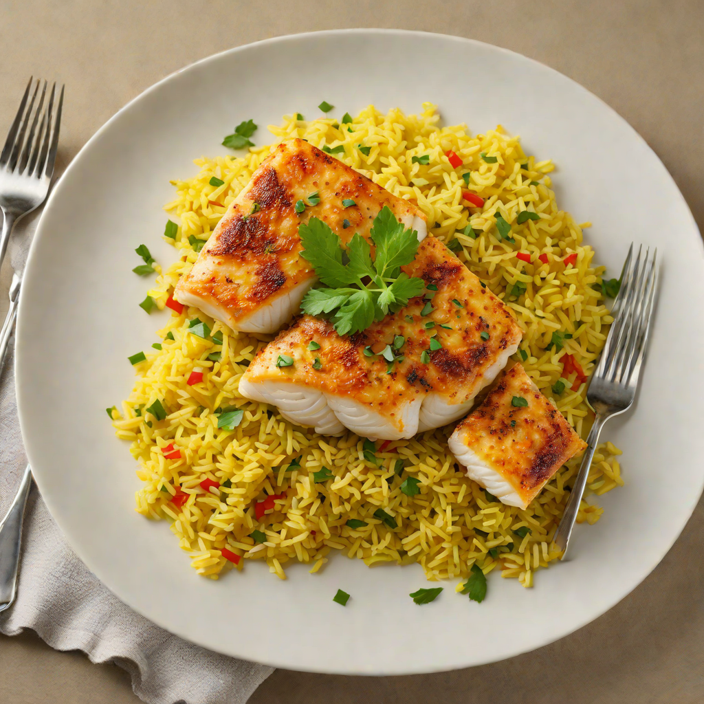 Pan-Seared Cod with Garlic and Saffron-Infused Rice