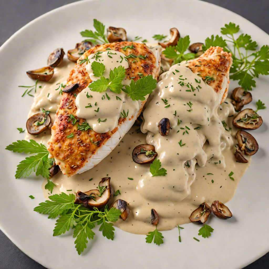 Alpine Herb-Crusted Chicken with Creamy Mushroom Sauce