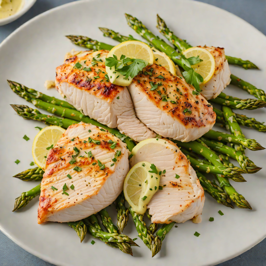Pan-Seared Chicken Breast with Garlic Herb Butter and Roasted Asparagus