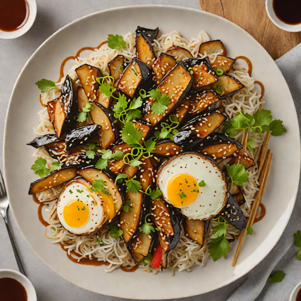 Query Language-Inspired Layered Miso-Glazed Eggplant Donburi