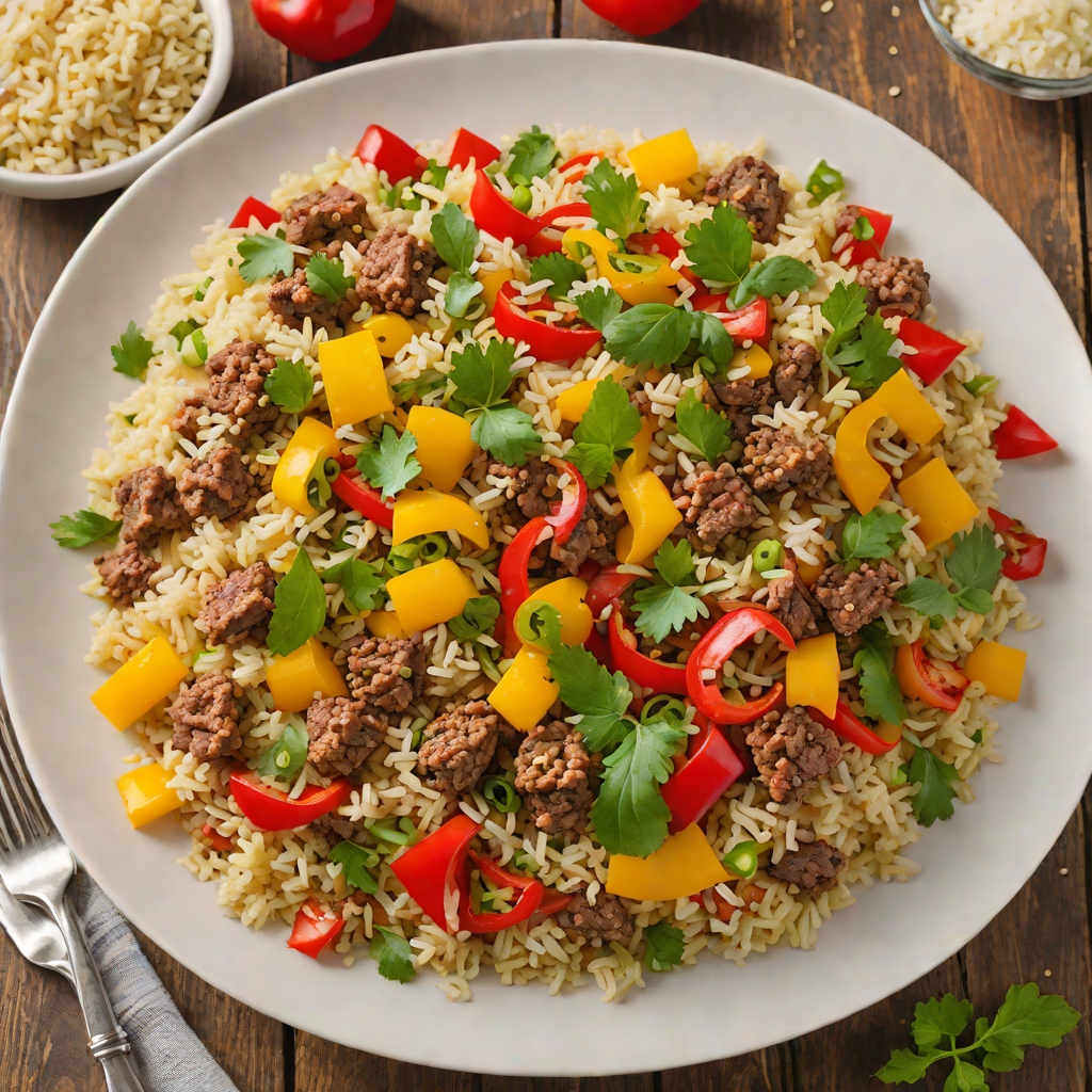 Ground Beef Stir-Fry with Cauliflower Rice and Bell Peppers