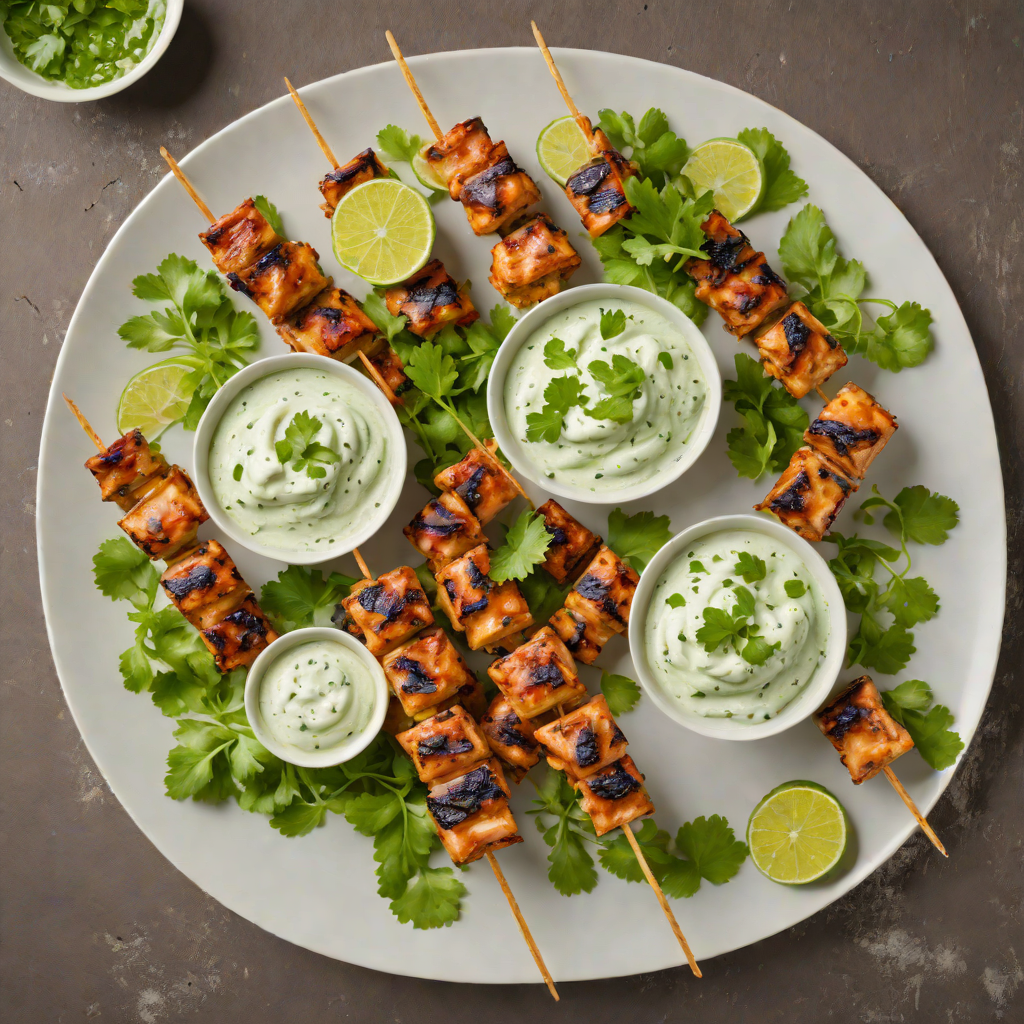 Grilled Herb-Marinated Chicken Skewers with Cilantro Yogurt Sauce