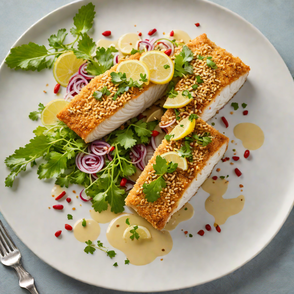 Sydney-Style Barramundi with Macadamia Nut Crust and Finger Lime Vinaigrette