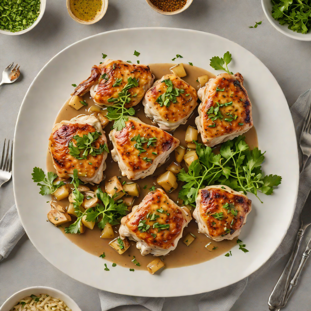Pan-Seared Chicken Thighs with Garlic and Dative Herb Sauce