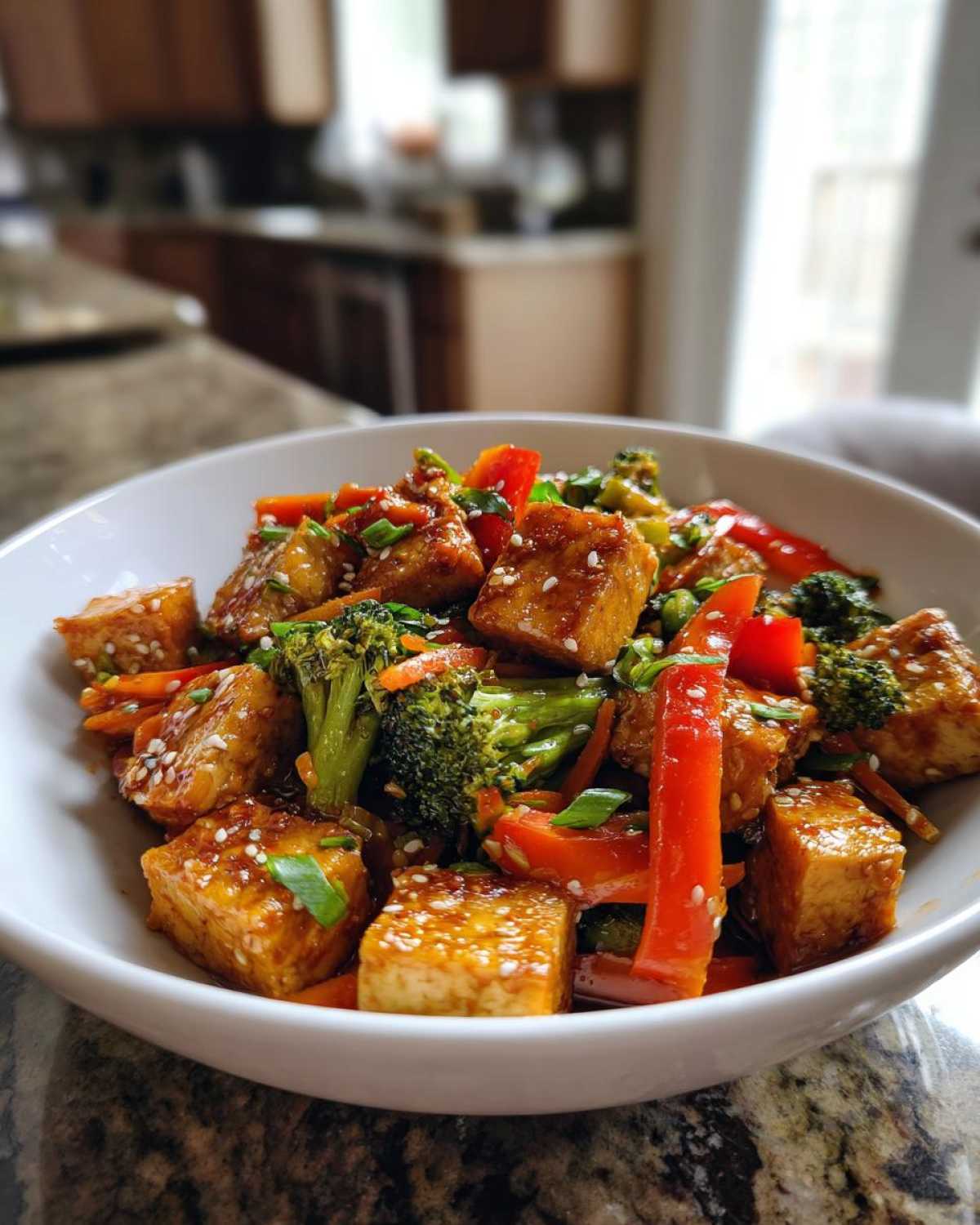 Stir-Fried Asian Fusion Tofu with Ginger-Sesame Sauce