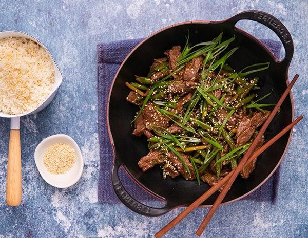 Kangaroo Stir-Fry with Finger Lime and Asian Greens