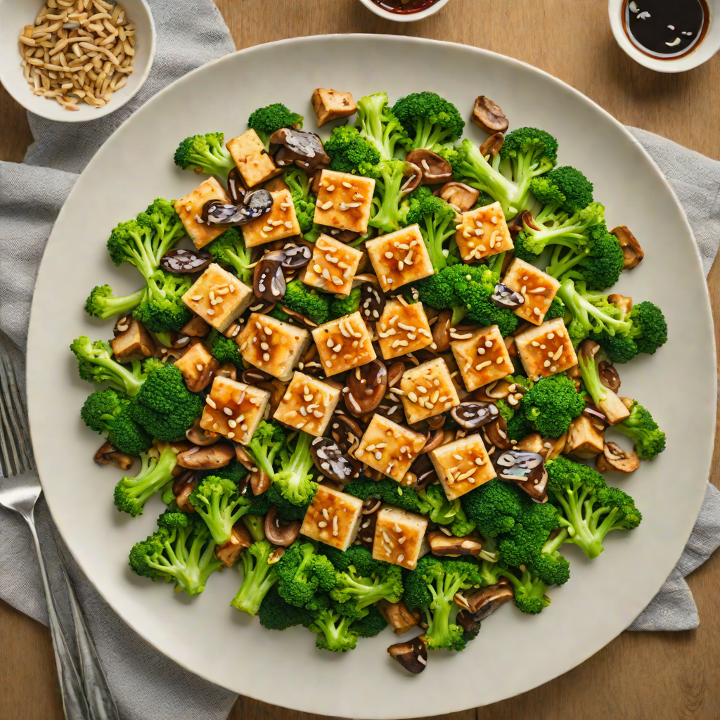 Stir-Fried Tofu with Ginger-Garlic Broccoli and Shiitake Mushrooms