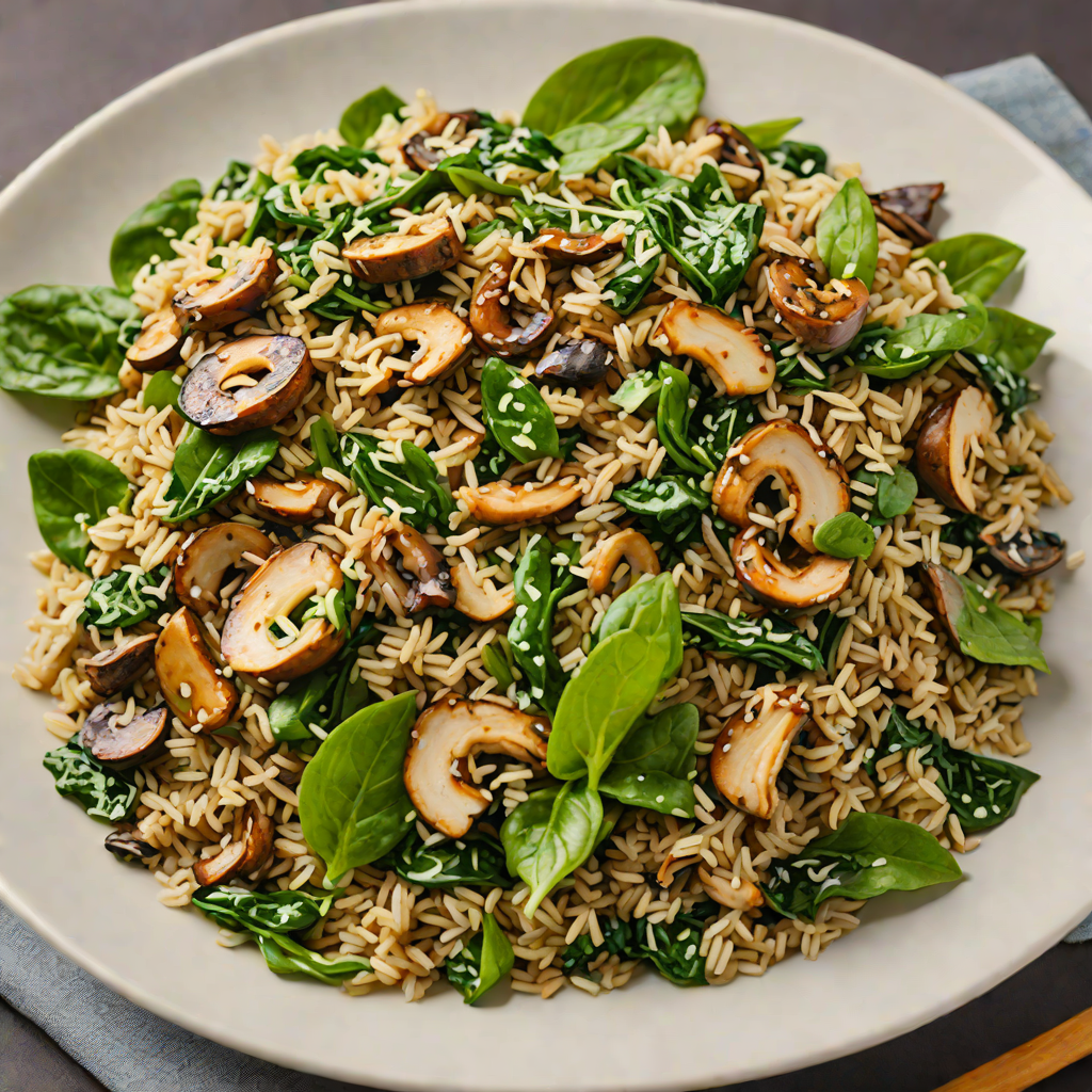 Sautéed Mushroom and Spinach Rice Bowl with Garlic Soy Dressing