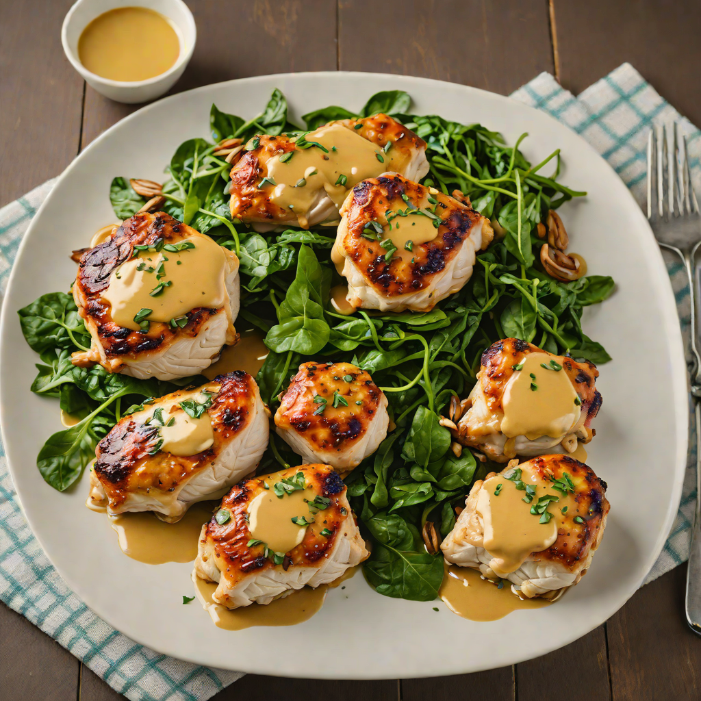 Pan-Seared Chicken Thighs with Honey-Mustard Glaze and Garlic Spinach