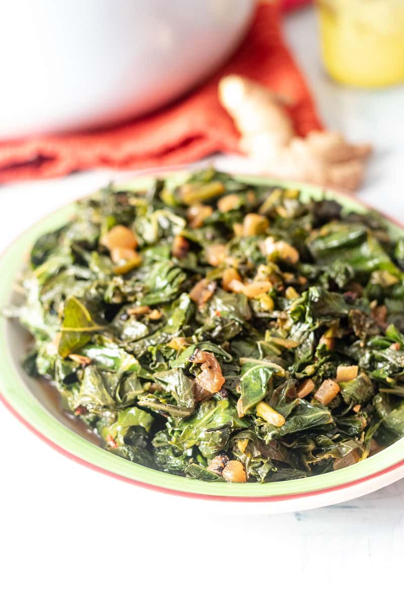 Wilted Gomen Wat Collard Greens with Garlic and Ginger