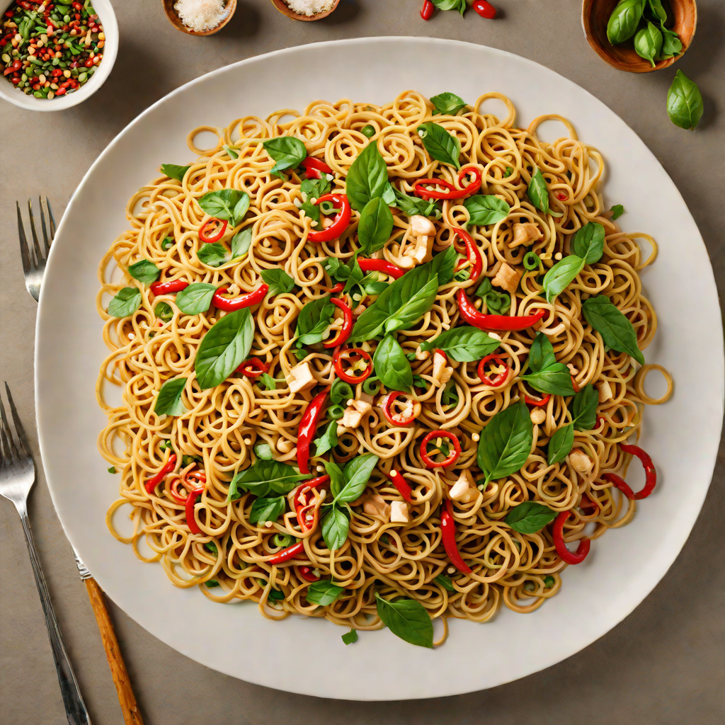 Stir-Fried Flat Noodles with Garlic-Chili and Thai Basil