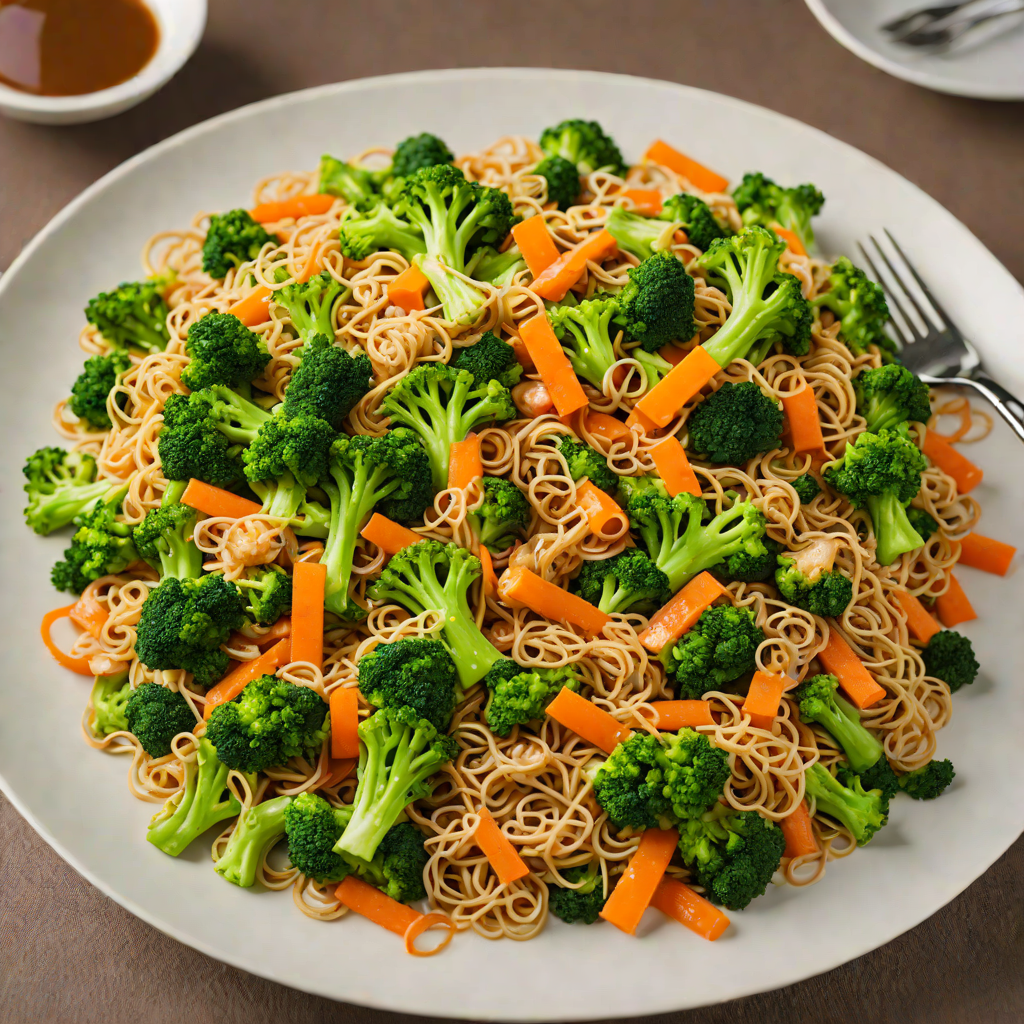 Sweet Brown Sauce Stir-Fried Flat Noodles with Broccoli and Carrot