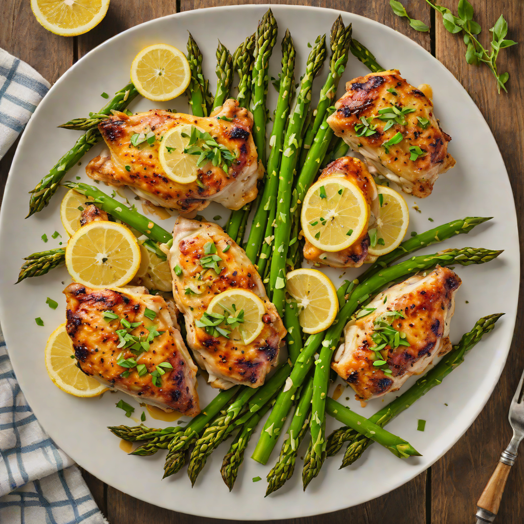 Sautéed Lemon-Garlic Chicken Thighs with Roasted Asparagus