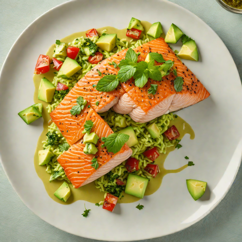 Pan-Seared Salmon with Avocado Pesto Sauce