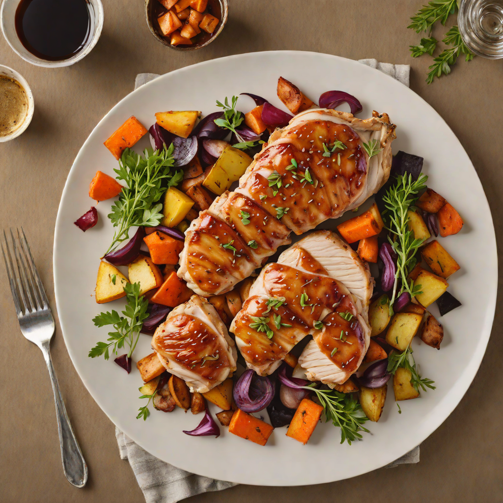 Pan-Seared Chicken with Bourbon-Maple Glaze and Roasted Root Vegetables