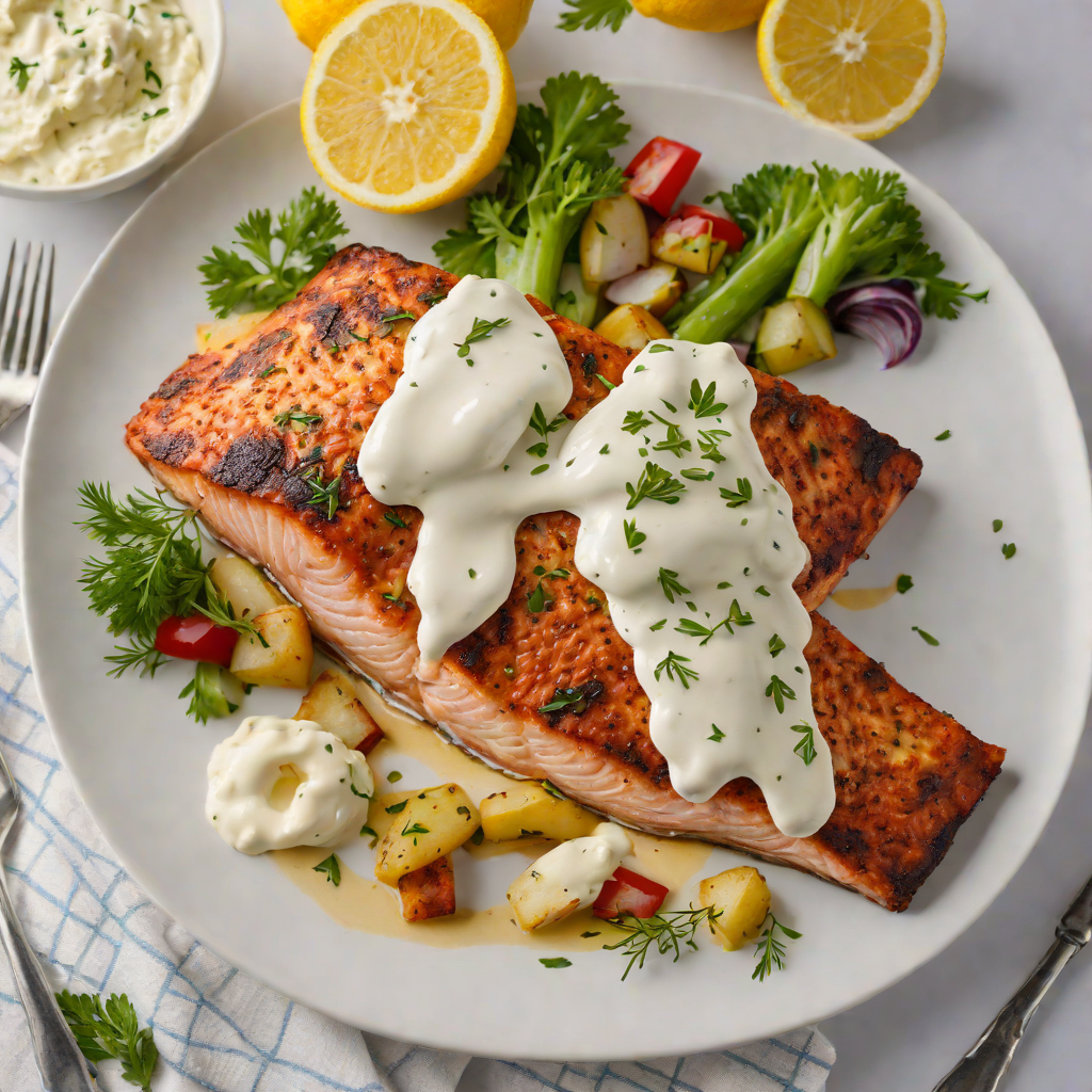 Baked Cajun-Spiced Salmon with Lemon-Dill Yogurt Sauce