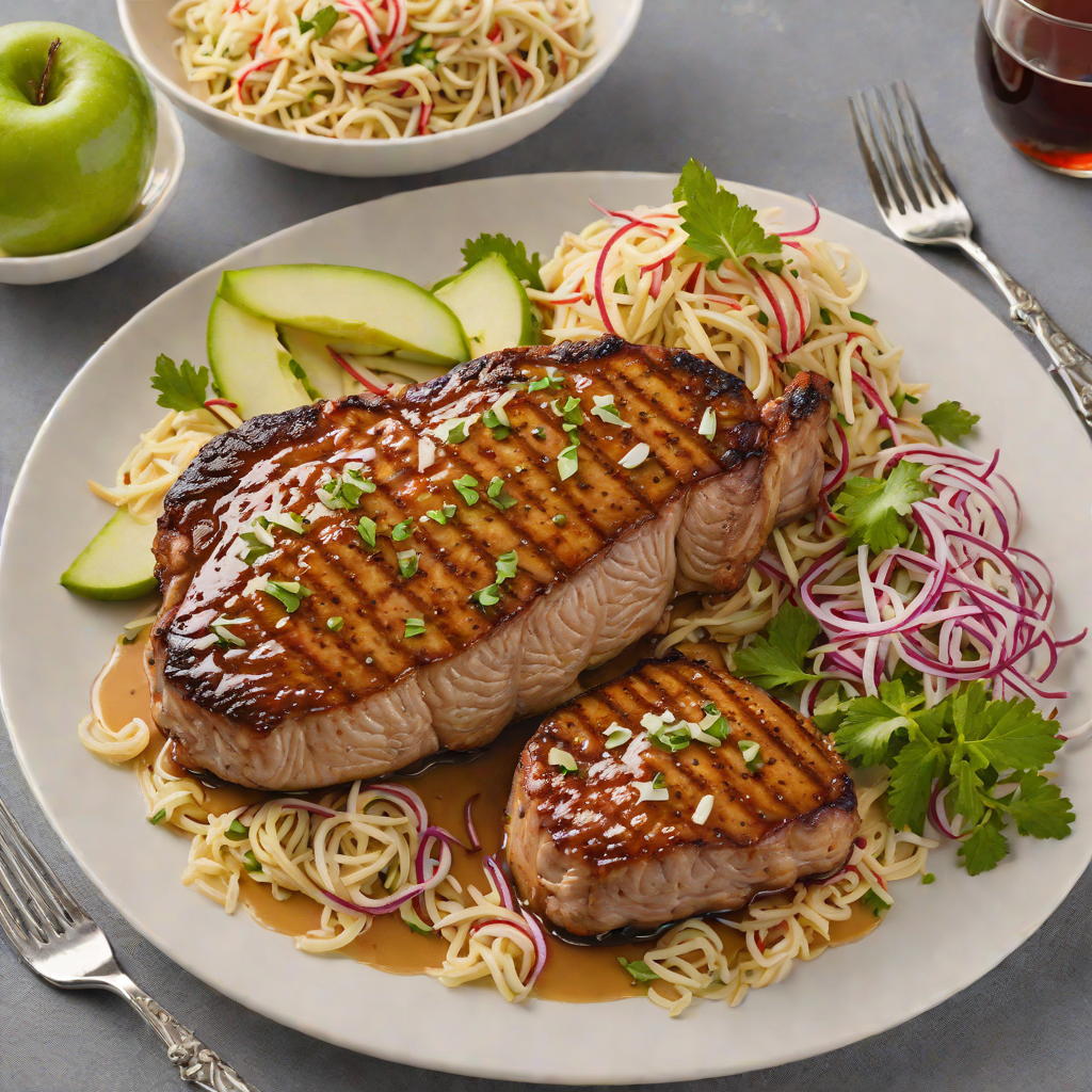 Smoky Bourbon-Glazed Pork Chops with Apple Slaw