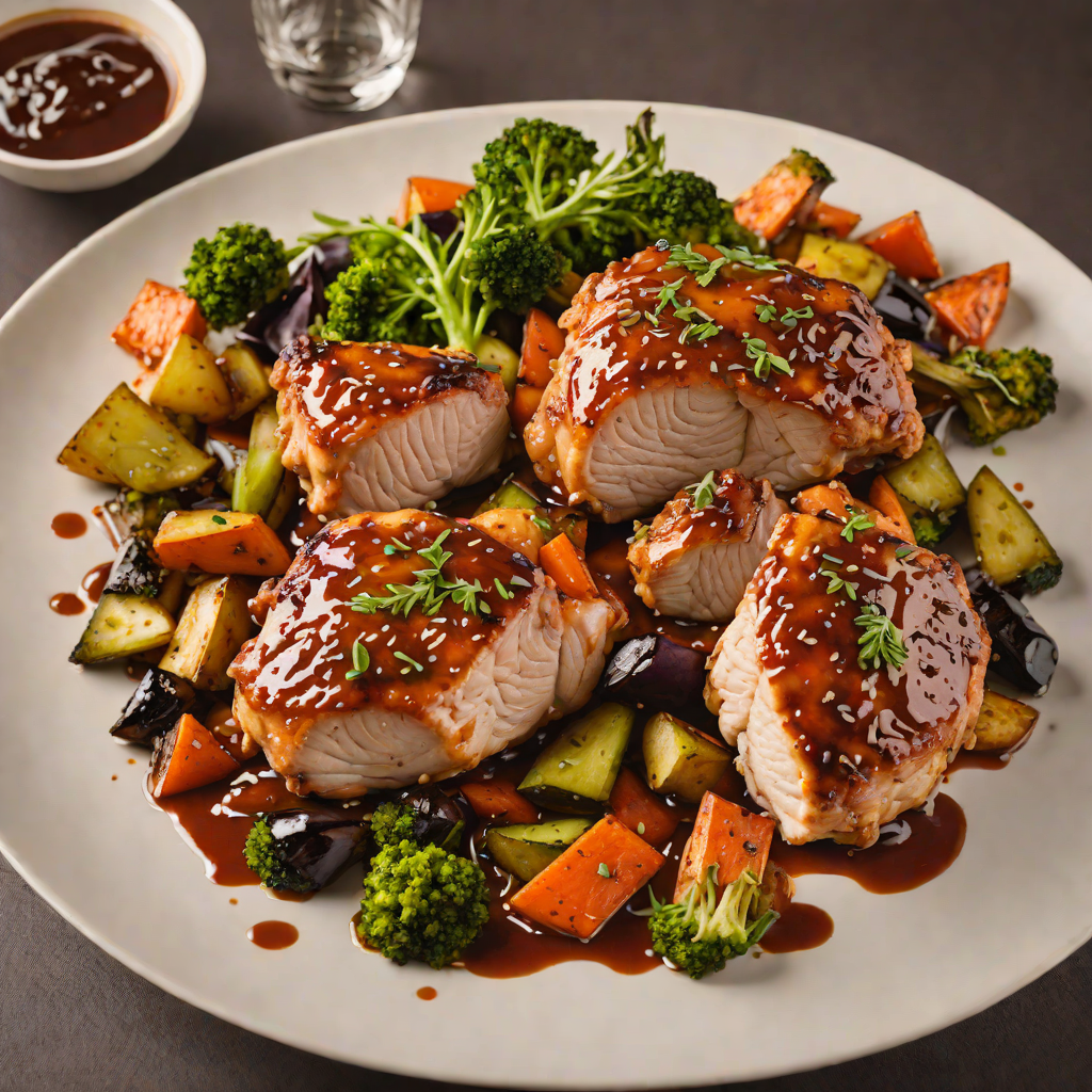 Pan-Seared Chicken Thighs with Bourbon Glaze and Roasted Vegetables
