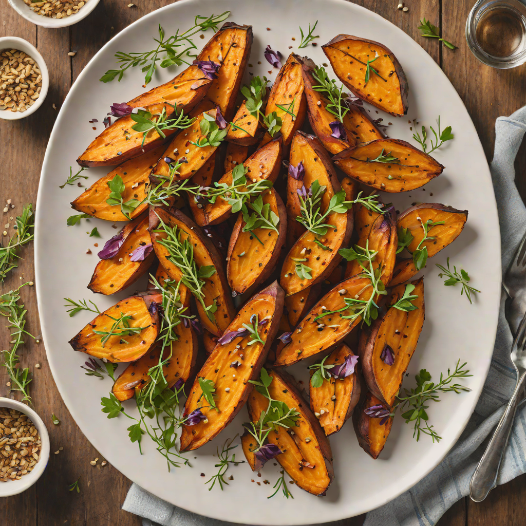 Bourbon-Maple Roasted Sweet Potatoes with Fresh Thyme