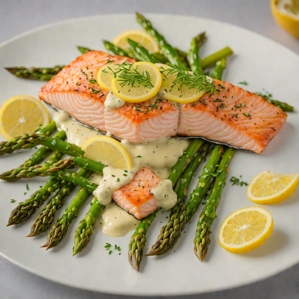 Pan-Seared Salmon with Lemon Dill Sauce and Sautéed Asparagus
