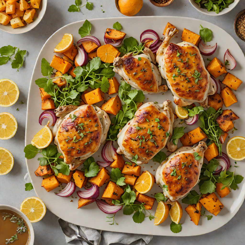 Sheet Pan Citrus-Ginger Roasted Chicken with Sweet Potatoes