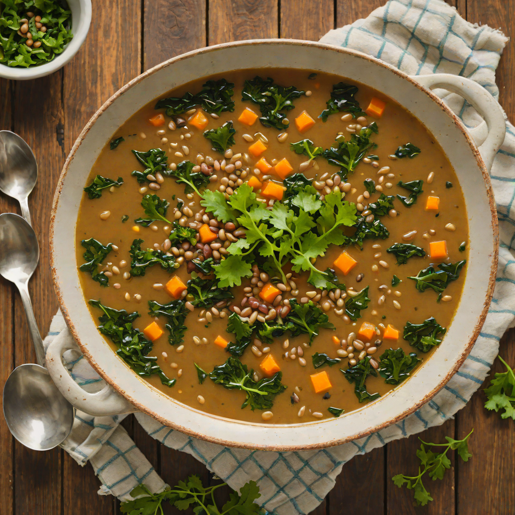 Vegetarian Lentil and Kale Soup with Roots