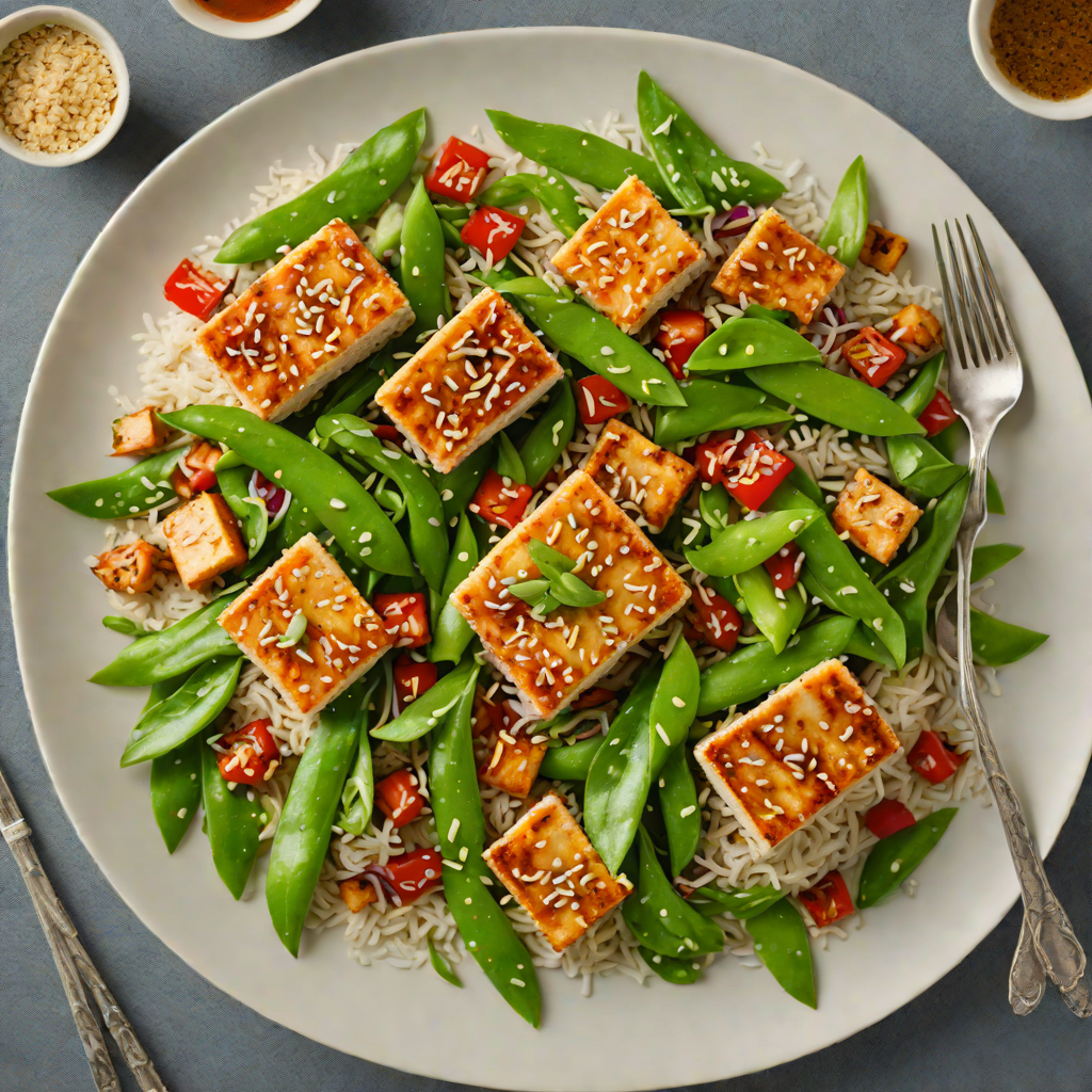 Seared Sesame-Ginger Tofu with Snow Pea Stir Fry