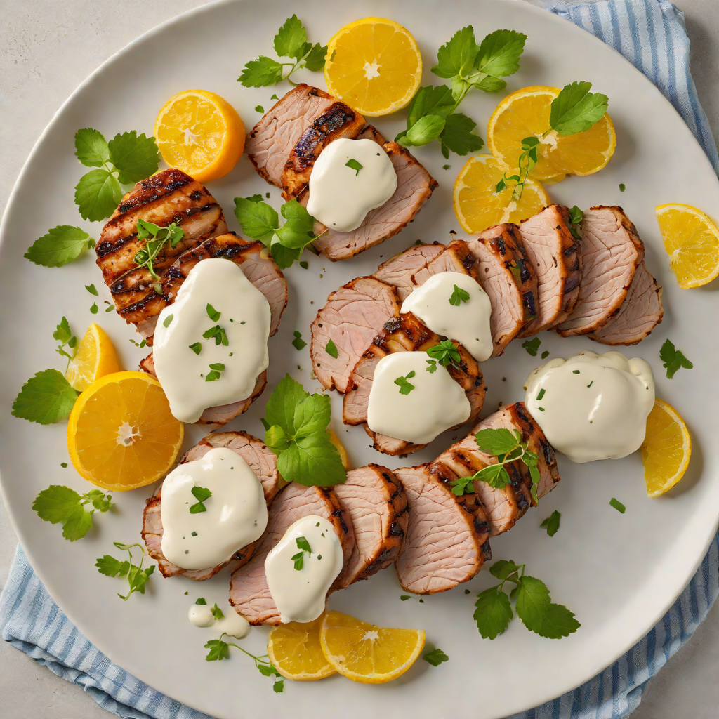 Grilled Citrus-Marinated Pork Tenderloin with Herbed Yogurt Sauce