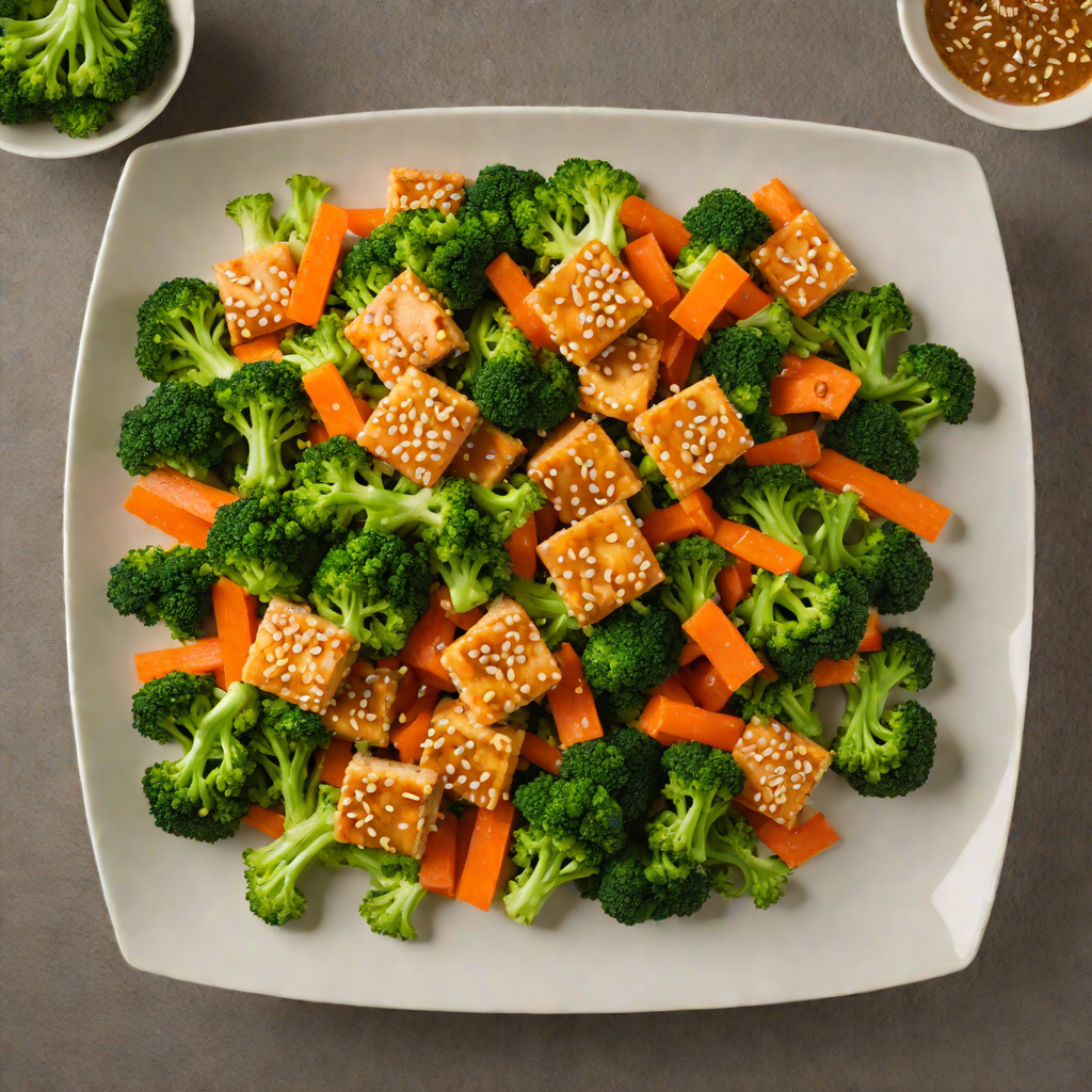 Sautéed Ginger-Sesame Tofu with Stir-Fried Broccoli and Carrots