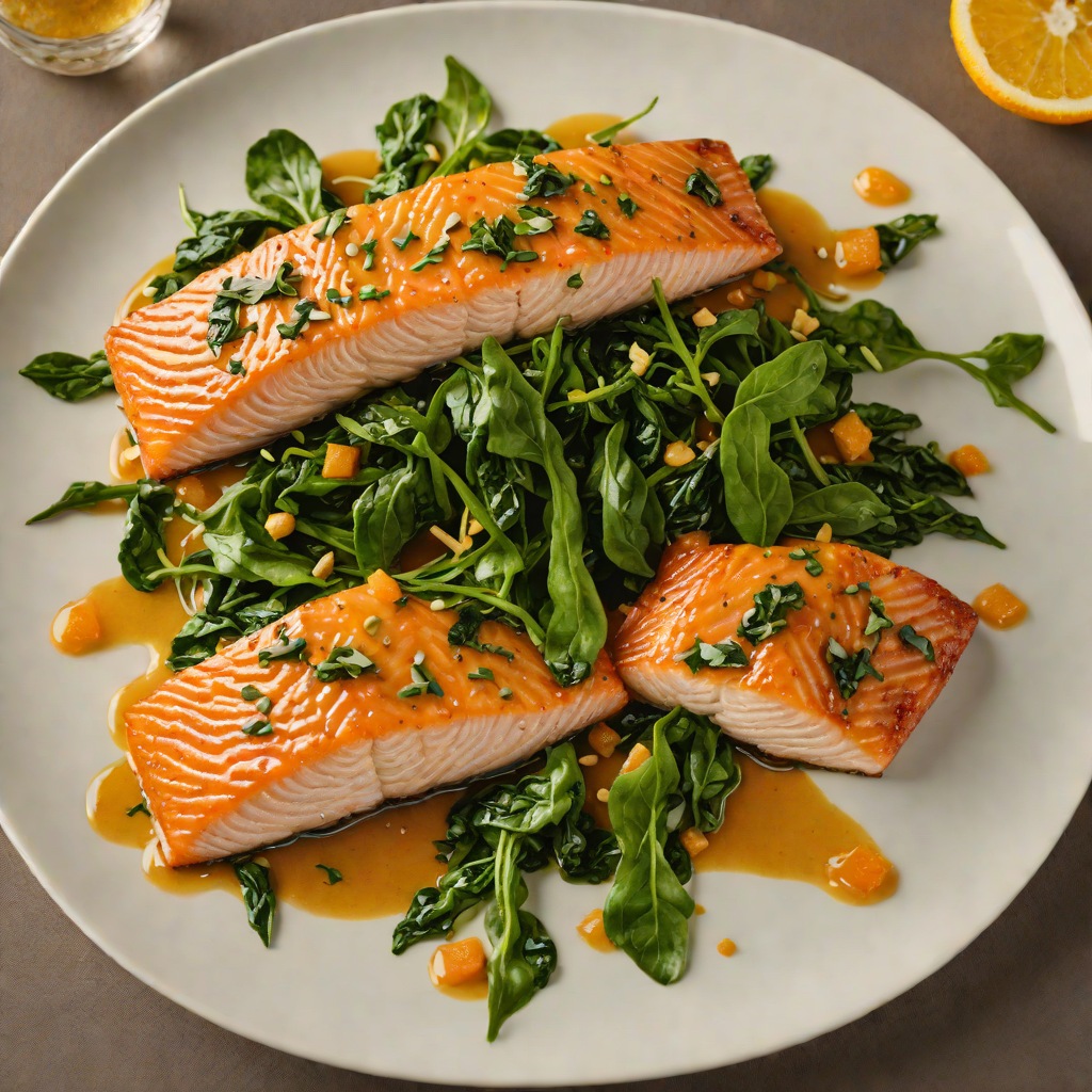 Pan-Seared Salmon with Orange-Miso Glaze and Wilted Spinach