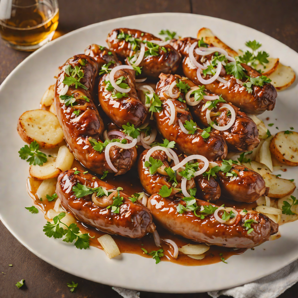 Charred Beer-Braised Bratwurst with Onions