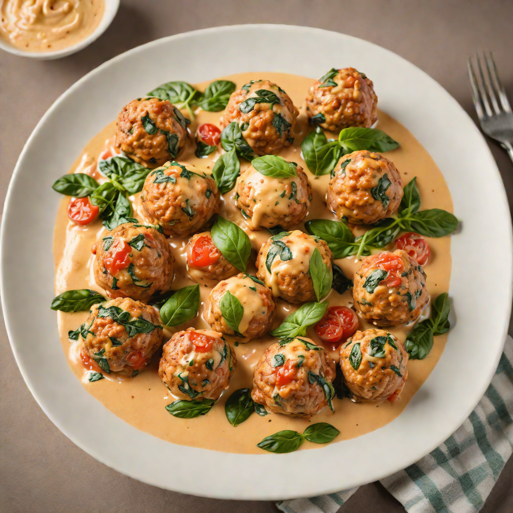 Cheese-Stuffed Meatballs with Spinach and Tomato Cream Sauce