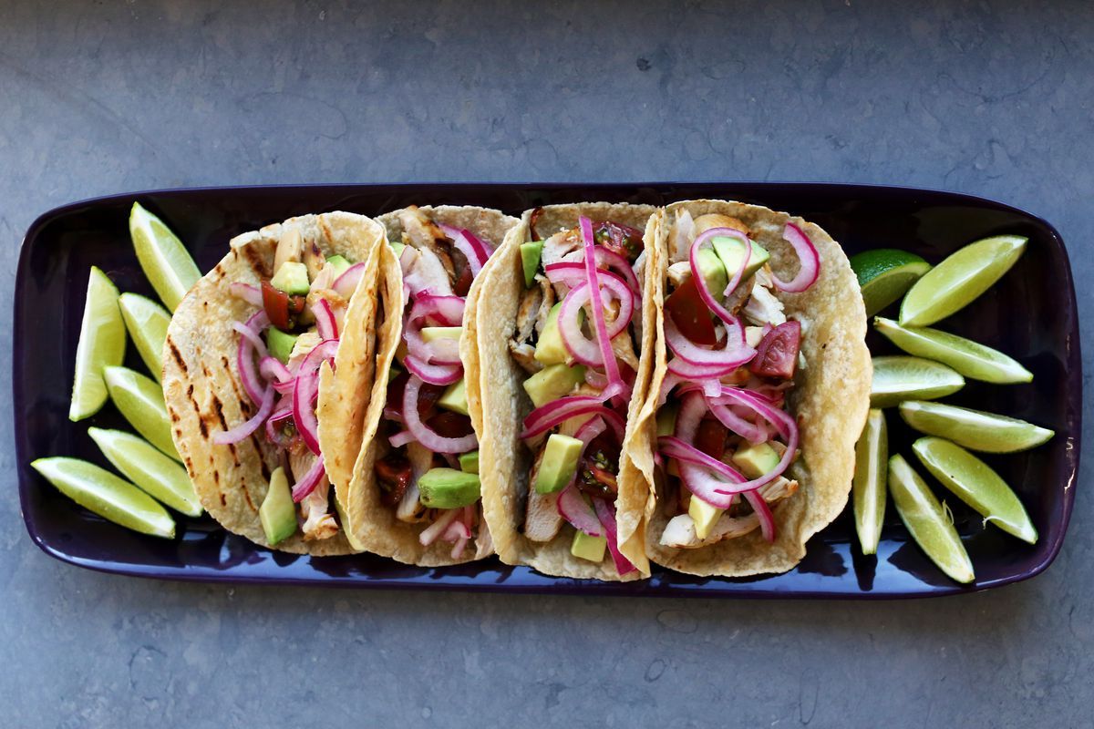 Grilled Tequila-Lime Chicken Tacos with Pickled Red Onions