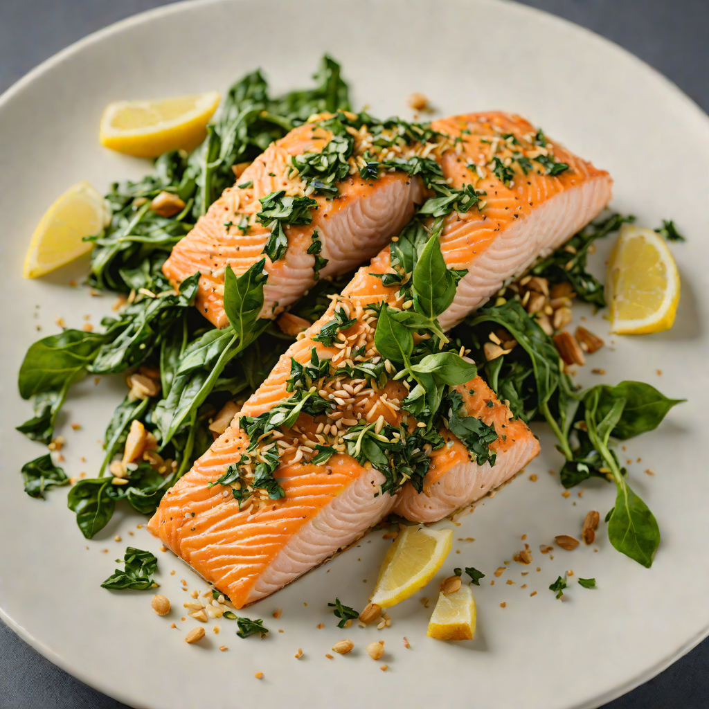 Baked Herb-Crusted Salmon with Garlic Spinach
