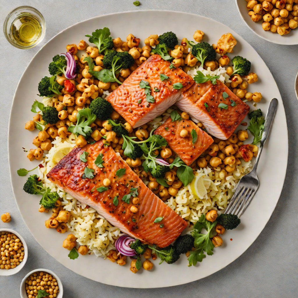 Sheet Pan Harissa-Spiced Salmon with Roasted Cauliflower and Chickpeas