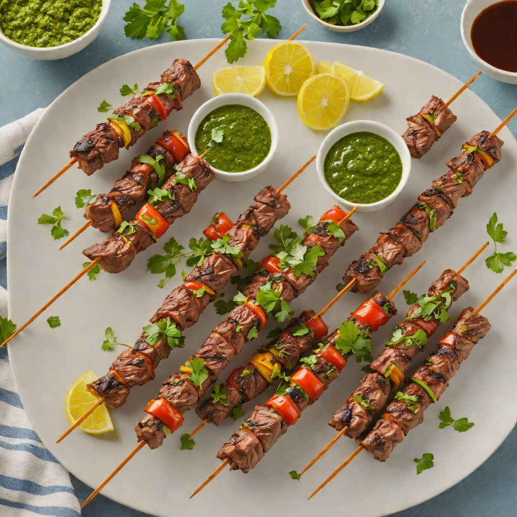 Grilled Coffee-Rubbed Beef Skewers with Chimichurri Sauce