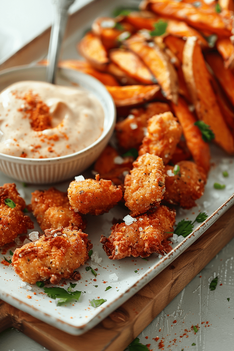 Dinosaur Chicken Nuggets with Sweet Potato Fries