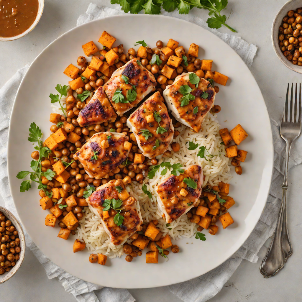 One-Pan Harissa Chicken with Roasted Chickpeas and Sweet Potatoes