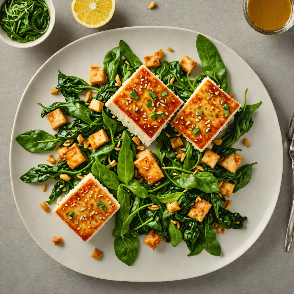 Pan-Seared Lemon-Ginger Tofu with Sautéed Spinach