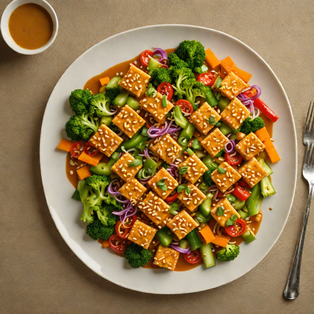 Stir-Fried Tofu with Peanut Ginger Sauce and Vegetables