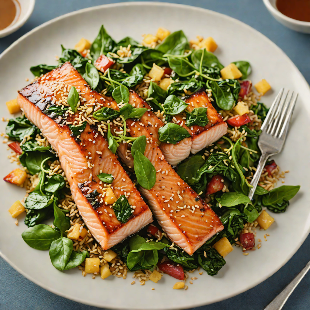 Honey-Ginger Glazed Salmon with Sesame Spinach Stir Fry