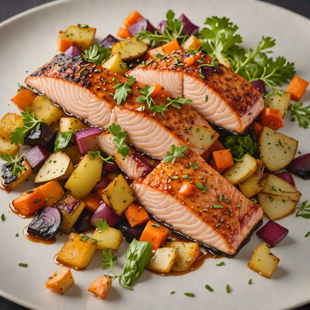 Honey-Maple Glazed Salmon with Roasted Root Vegetables