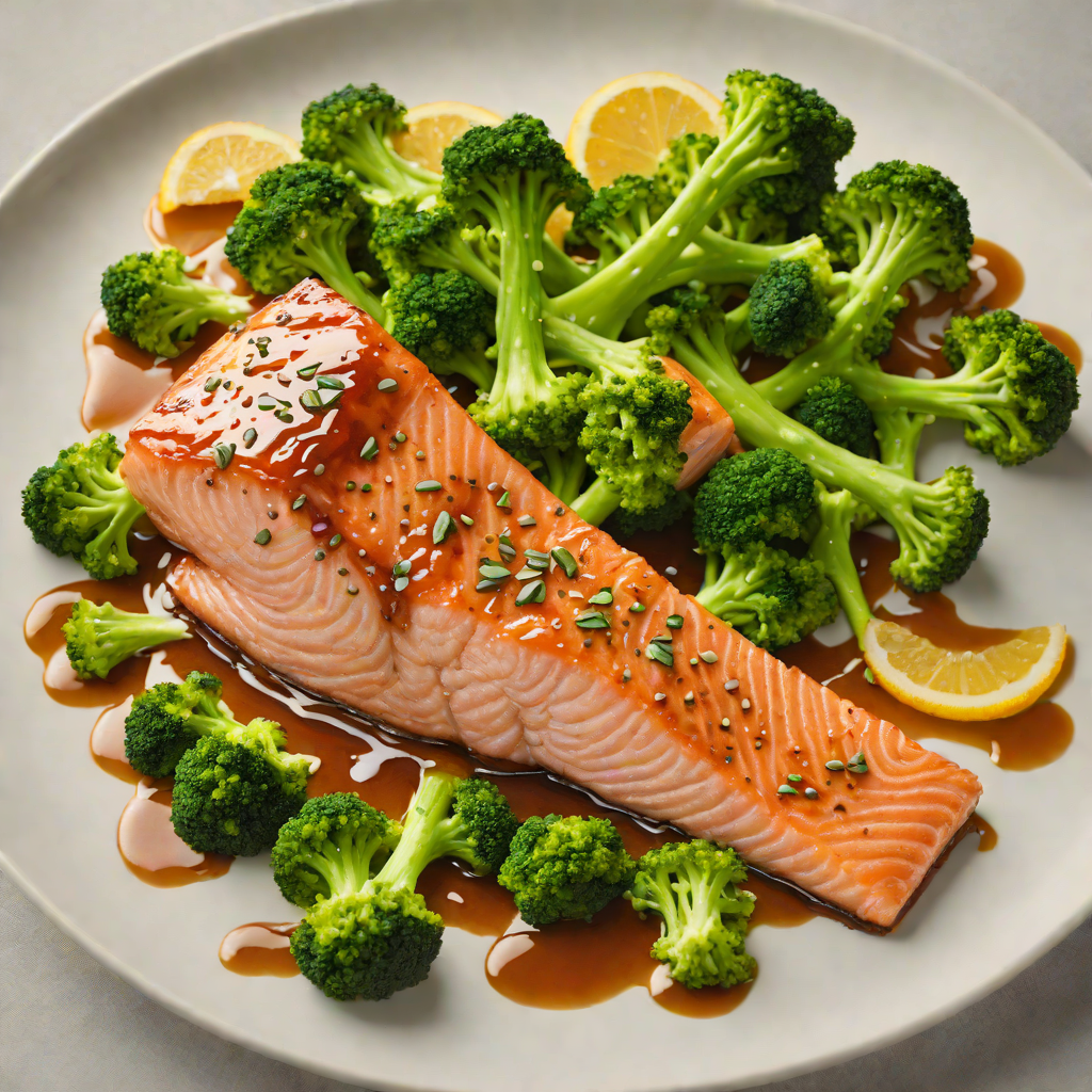 Pan-Seared Salmon with Honey Soy Glaze and Steamed Broccoli